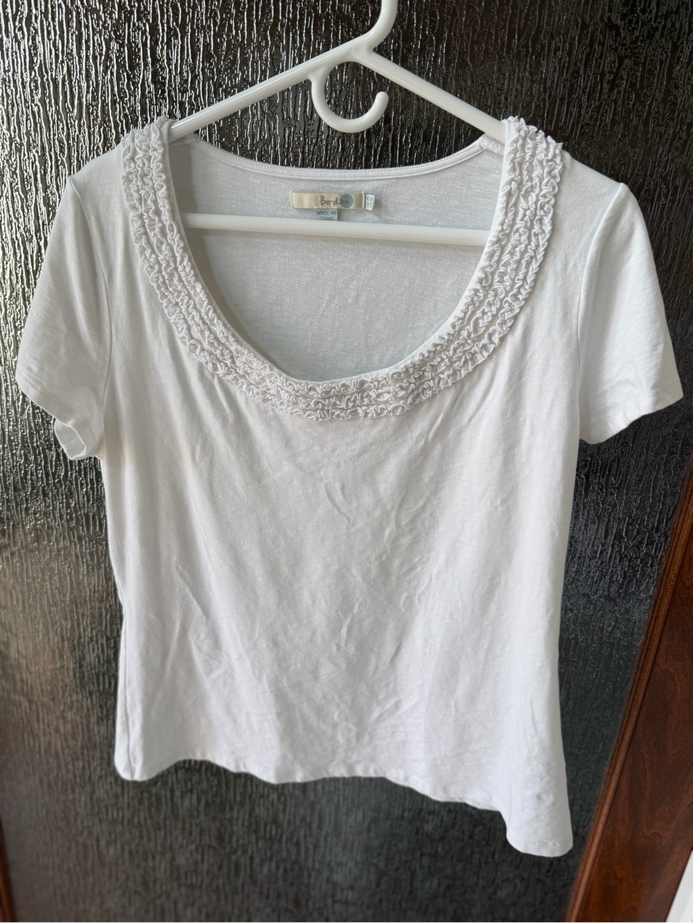 Boden White Scoop Neck Short Sleeve Tee with Embroidered Trim US 16